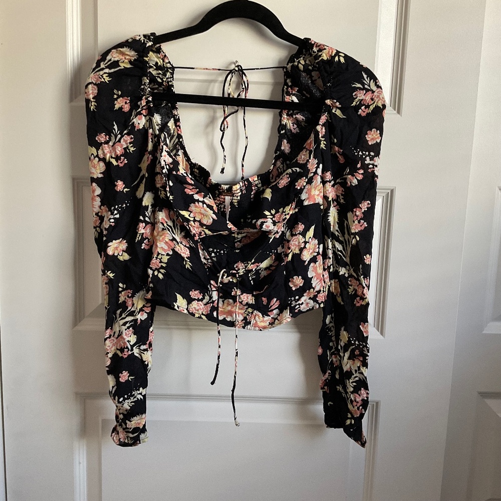 Free People Hilary Printed Floral Top - Black‎ Combo - Size XS - Picture 2 of 11